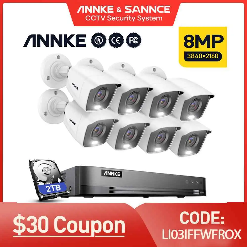 Цена ANNKE 4K Ultra HD H.265 8CH DVR CCTV камера охранная система для дома 8MP IP67 Цвет ночного видения комплекты видеонаблюдения на открытом воздухе