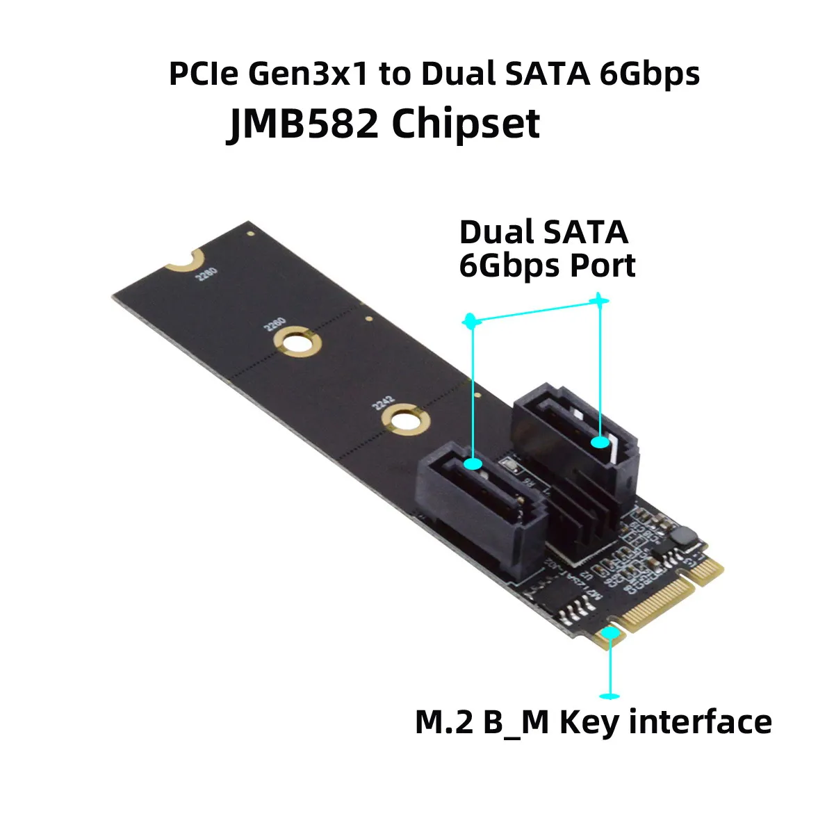 

ChenYang M.2 NGFF Key B+M to SATA 3.0 6Gbps Adapter Converter Hard Drive Extension Card JMB582 2280