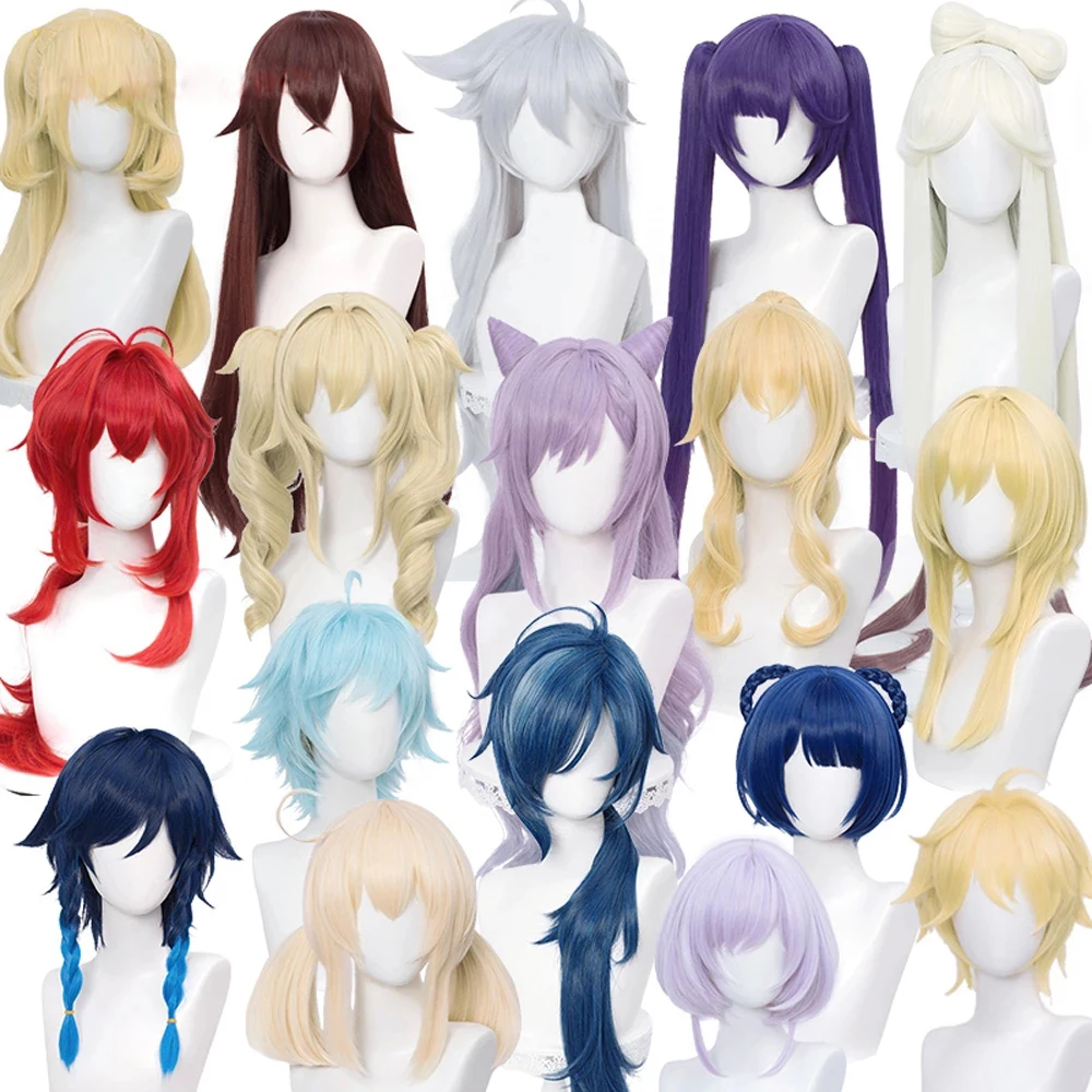 

Geam Genshin Impact Venti Keqing Barbara Fischl Kaeya Lumine Aether Amber Cosplay Heat Resistant Synthetic Hair Wigs + Wig Cap