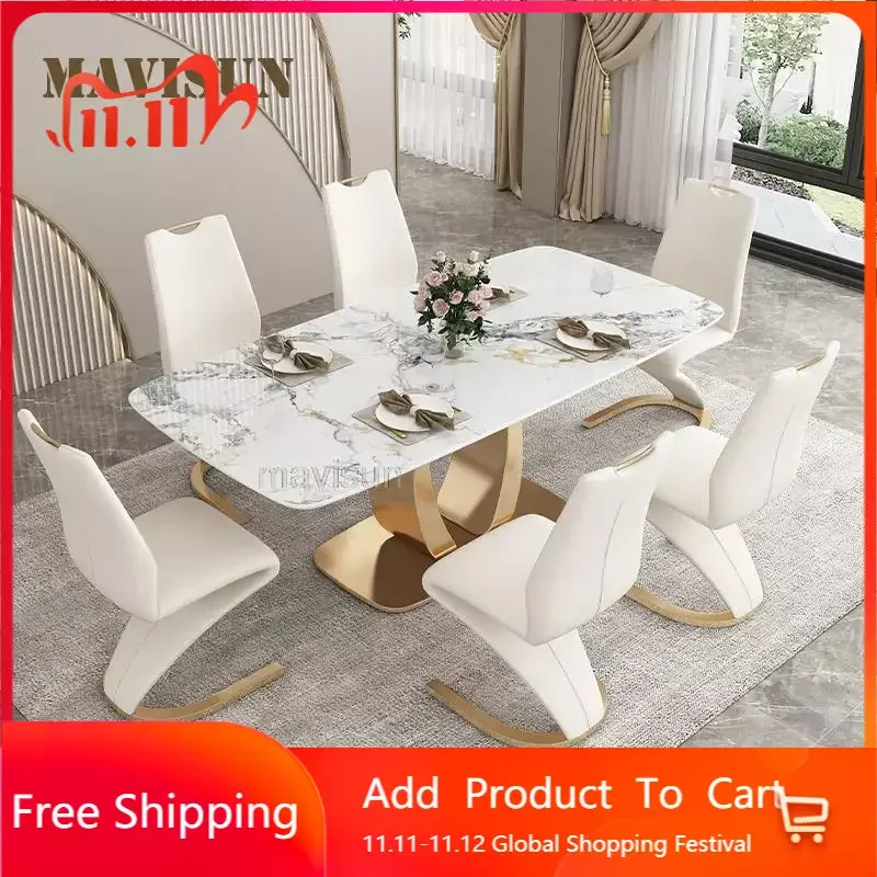 

Rock-Board Dining Table Household 6 People 8 Modern Luxury Simple Imported Luxury Stone Bright Rectangular Atmosphere High-Level