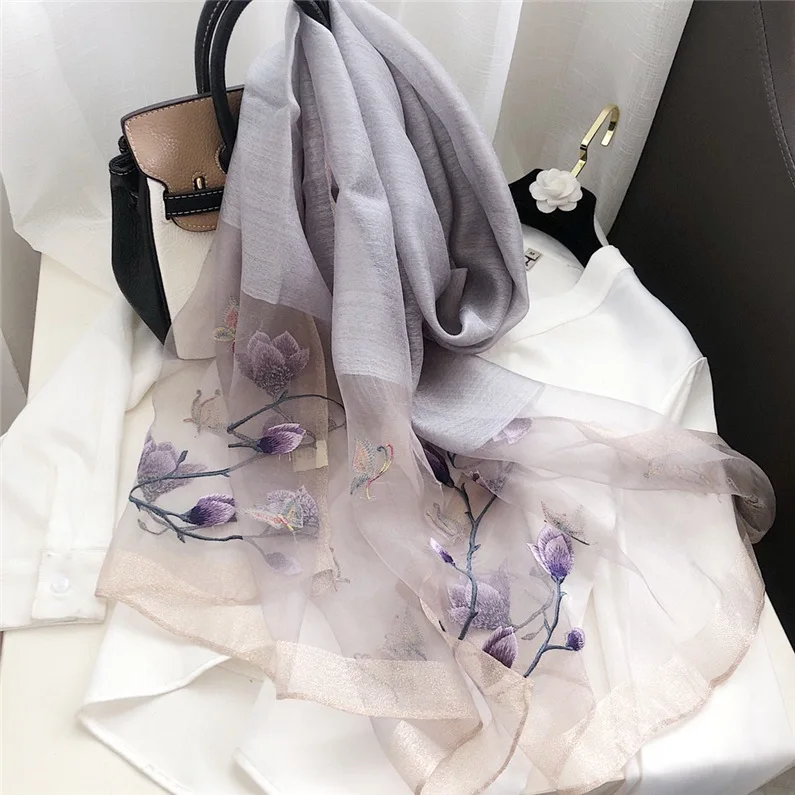 

2021 new silk scarf embroidery warm scarf sunscreen silk scarf women GRAY22