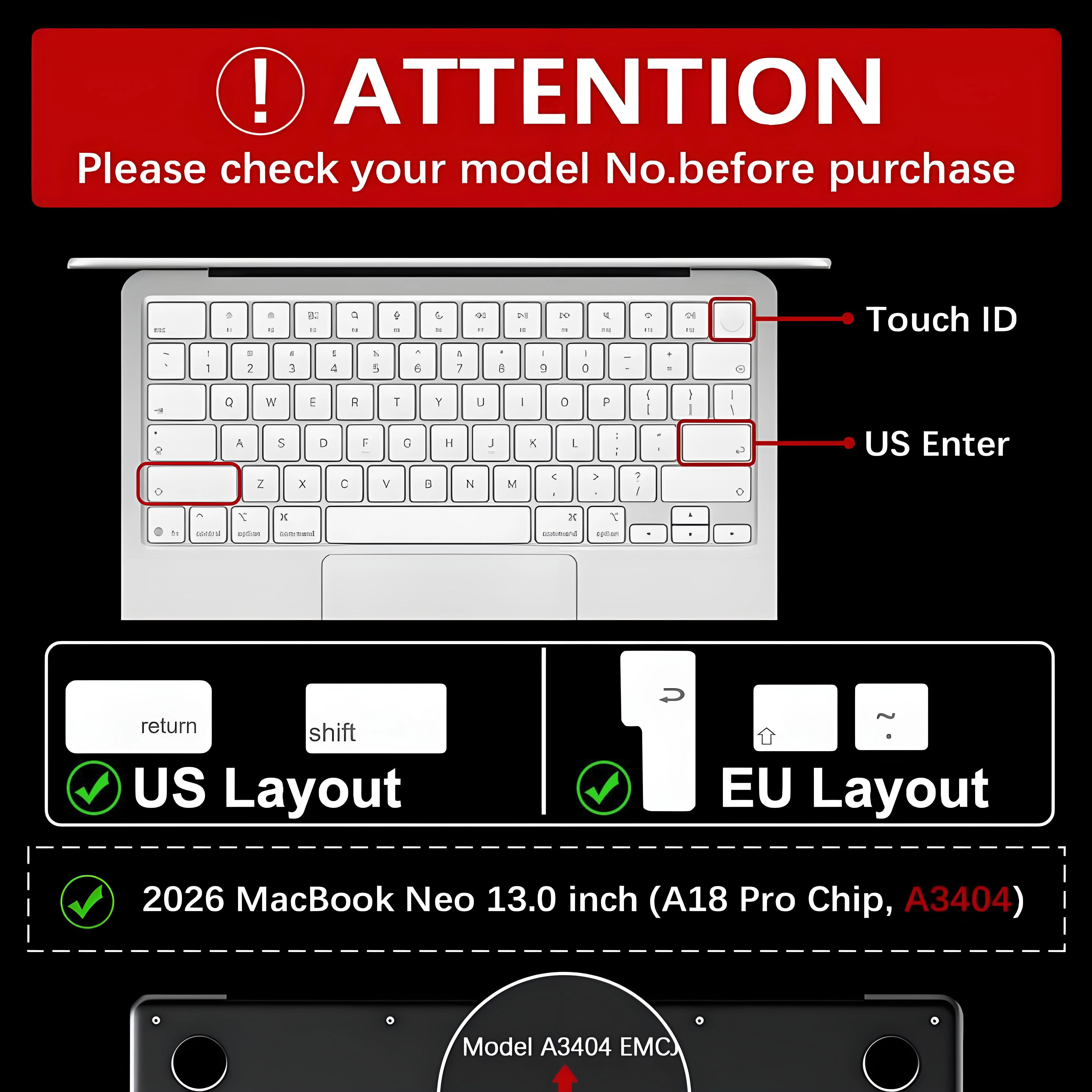Фото Премиальная ультратонкая защитная пленка для клавиатуры MacBook Neo 13'' A18 Pro, чехол для клавиатуры с раскладкой US/EU №2