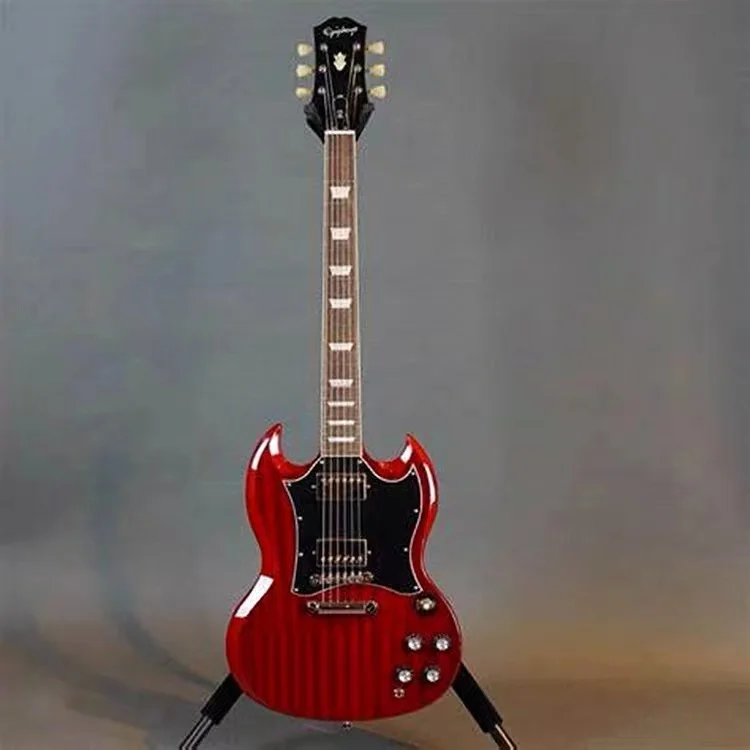 

NEW ARRIVAL Wine Red Color Standard SG Electric Guitar, Solid Body, Lightning Pearl Inlay, Rosewood Fretboard,