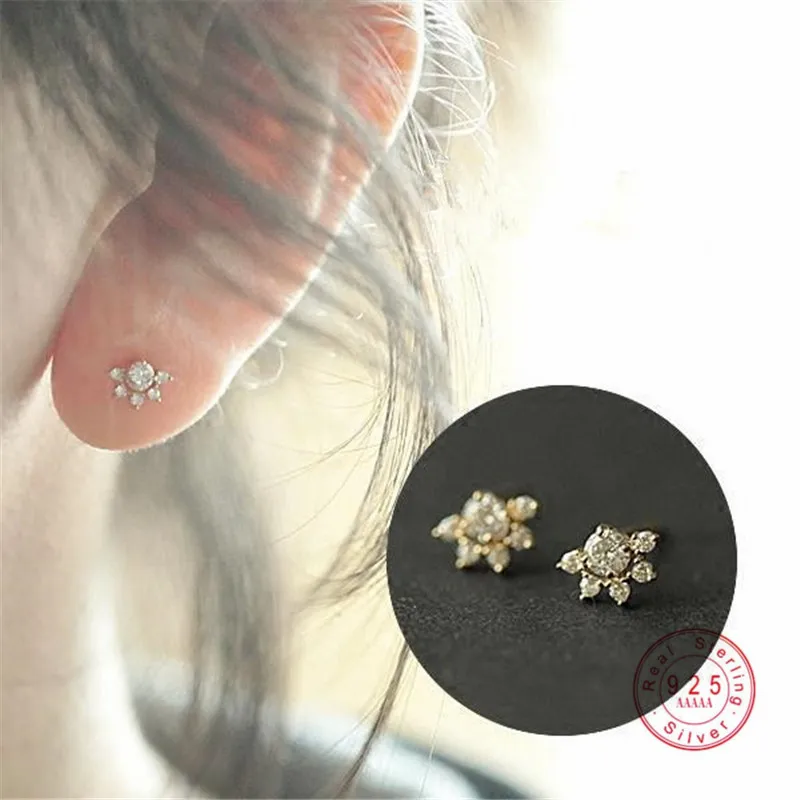 

HI MAN 925 Sterling Silver Exquisite Shiny Zircon Sunrise Stud Earrings Women Creative Personality Everyday Jewelry