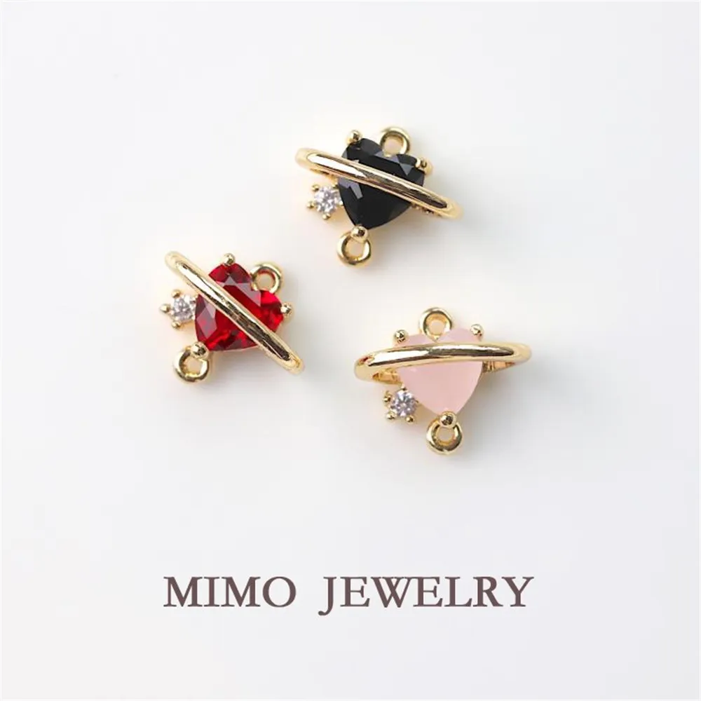 

Color Preserving Copper Plated True Gold Tricolor Love Shaped Small Planet Universe Double Ring Pendant DIY Handmade Accessories