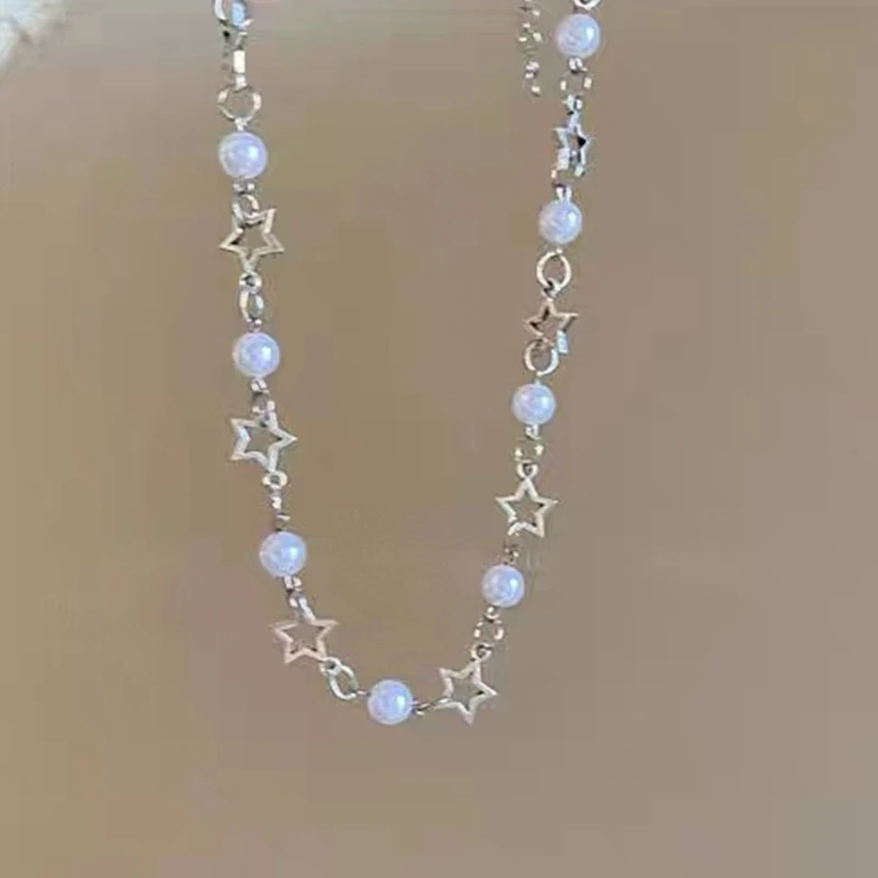 

Y2K Pearl Hollow Star Pendant Necklace for Women Fashion Punk Clavicle Chain K3ND