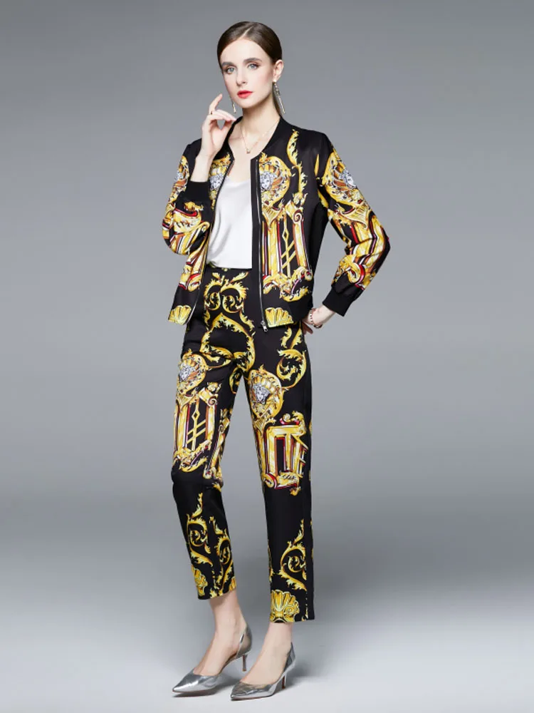 

2022 Spring Autumn Women's Suit Fashionable Comfortable Eye-catching Golden Print Suit B69