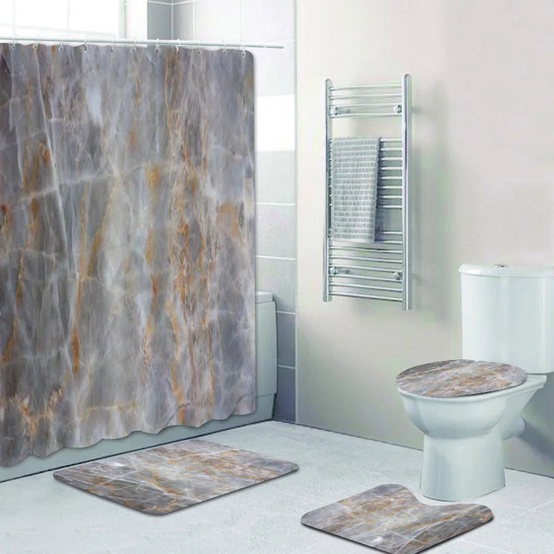 Лидер продаж занавески для душа с черной и Золотой Мраморной текстурой ванной