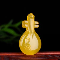 natural yellow chalcedony hand carved lute pendant fashion jewelry mens and womens agate confidant necklace sweater chain