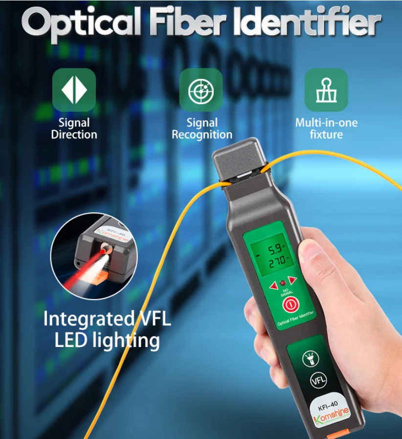 Multi Chuck Komshine KFI-40 FTTH Live Fiber Identifier Suitable for 800-1700nm Fiber Detector Cable Tester with VFL Function