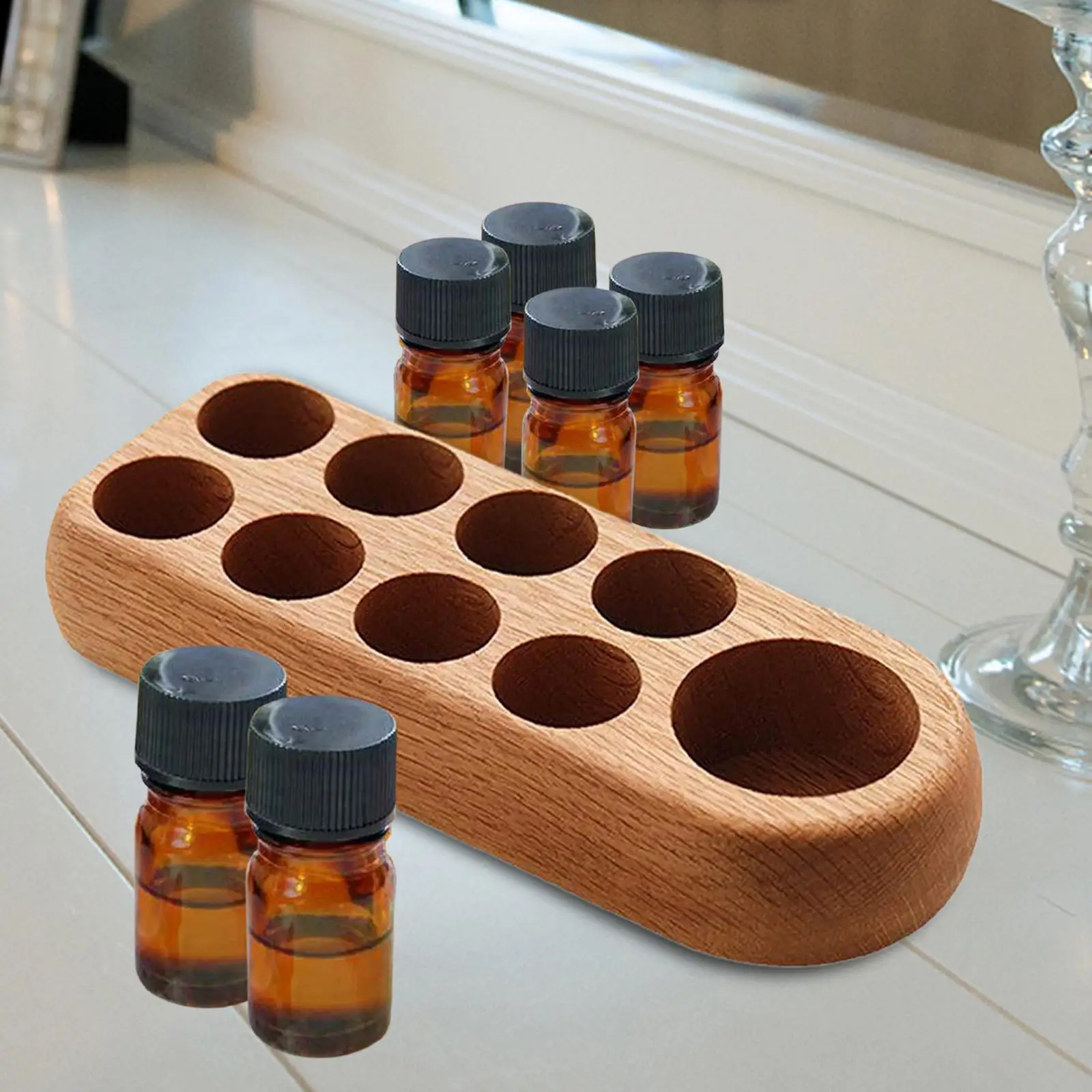 

Wooden Essential Oil Display Rack Bottles Rectangle Tray Holds 9 Bottles Cosmetic Little Perfume Bottle Holder Shelf Stand
