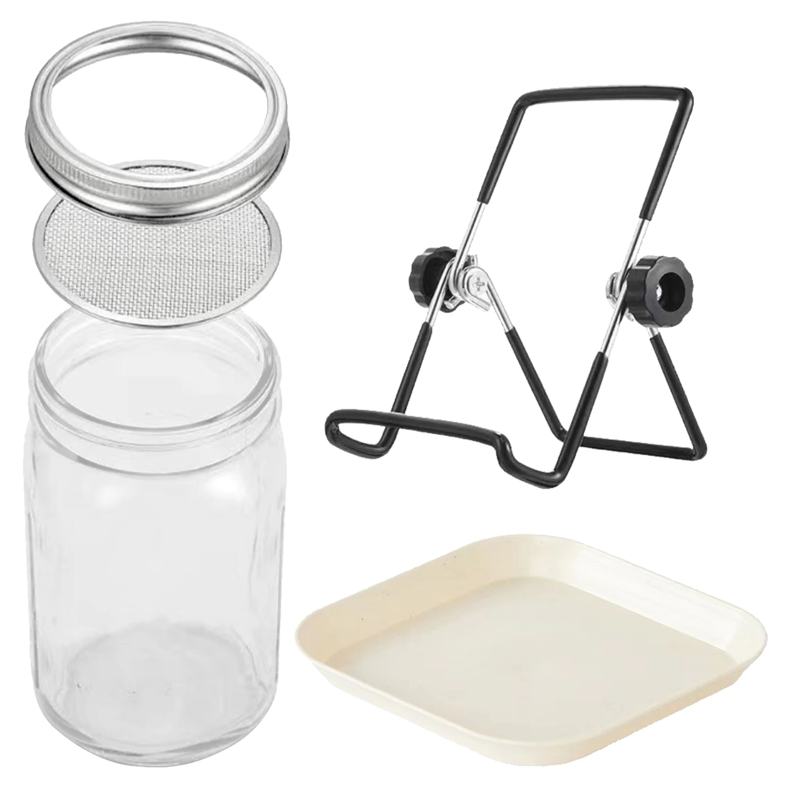 

500ml Wide Mouth Mesh Lids Bean Mason Jars Adjustable Stand Gifts White Tray Stainless Steel Easy To Use Broccoli Germinator