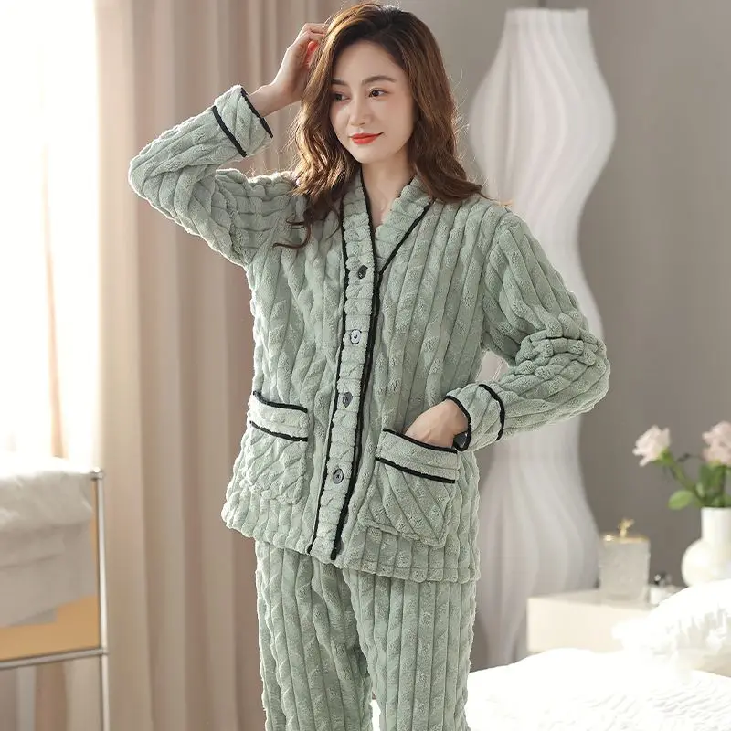 pajamas for women winter thicken warm long sleeve christmas nightwears woman two pieces sets sleepwear clothing female clothes