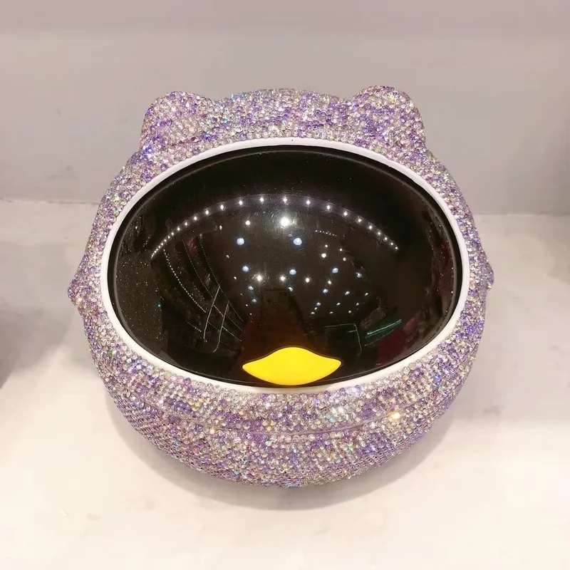

Mini Trash Can with Lid Storage Box Rhinestone Cat Decoration Office Debris Waste Paper Basket Storage Tube Desktop Trash Can