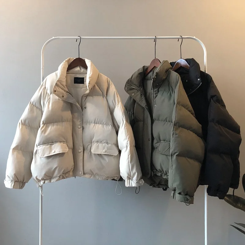 Women Loose Down Cotton Coat 2023 Winter New Stand Collar Thickening Solid Color Bread Jackets Female Long Sleeve Warm Outerwear