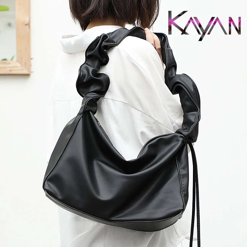 

Luxury pleated handbag simple retro solid color Underarm Women shoulder bag casual fashion soft PU leather messenger bag