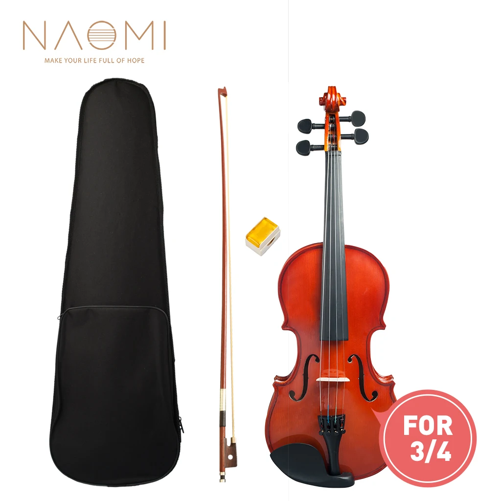 NAOMI 3/4 Violin High Gloss Finishing Violin Student Violin W/Case+Bow+Rosin For Biginner Violin Learner Natural Color Violin