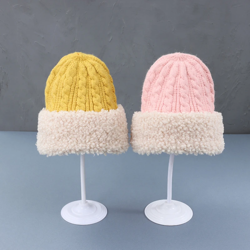 

Fashion Women's Winter Hat Lamb Woolt Beanies Female Knitted Soft Striped Cashmere Knitted Beanie Panama Hat 2022 New Plush