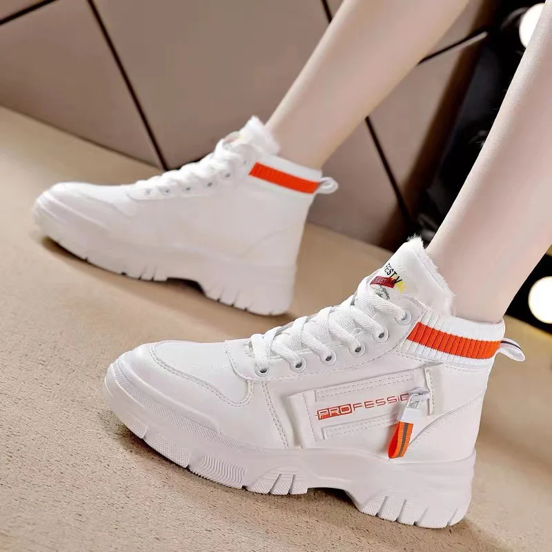

2022 Winter Boots Women Ankle Booties Warm PU Plush Female Shoes Sneakers Flats Lace Up Ladies Short Snow Boots All-Match