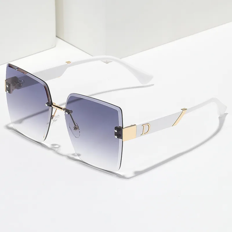 

2022 New Womens Rimless Sunglasses Ladies Metal Gradient Lens Brown Black Square Sun Glasses Female Accessories Summer