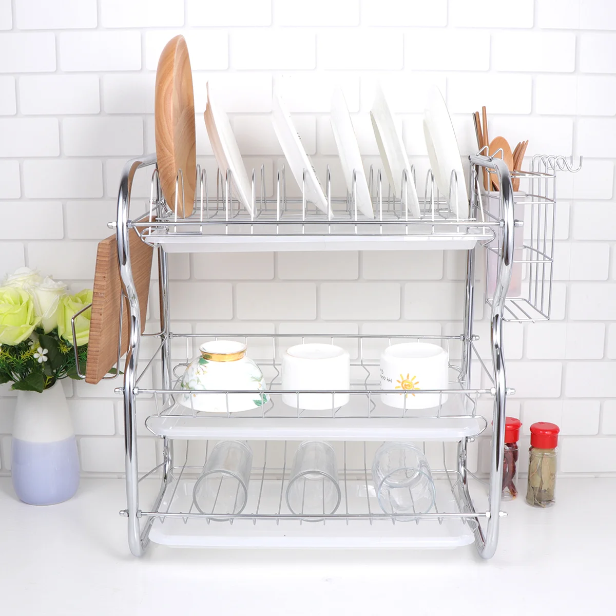 

Kitchen Utensils Storage Organizer Dishes Organization Shelf Cutlery Drain Rack 3 Layer Drainer Plates Holder Sink And drainers