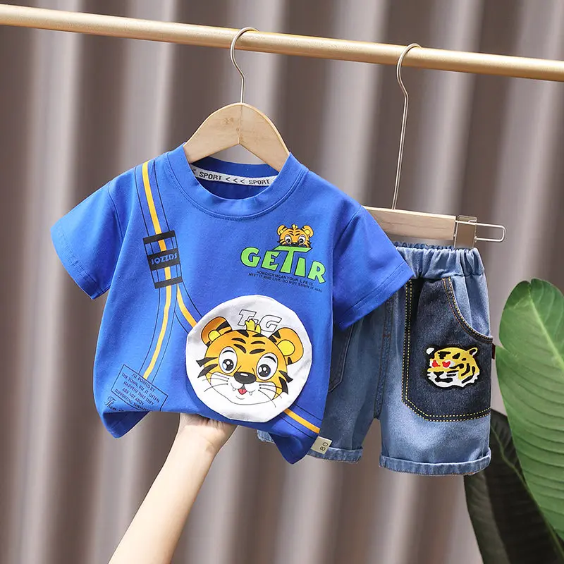 

Summer Baby Children Boys Cartoon Tiger T Shirt Denim Shorts 2Pcs/Set Toddler Casual Clothing Infant Kids Tracksuits 0-5 Years