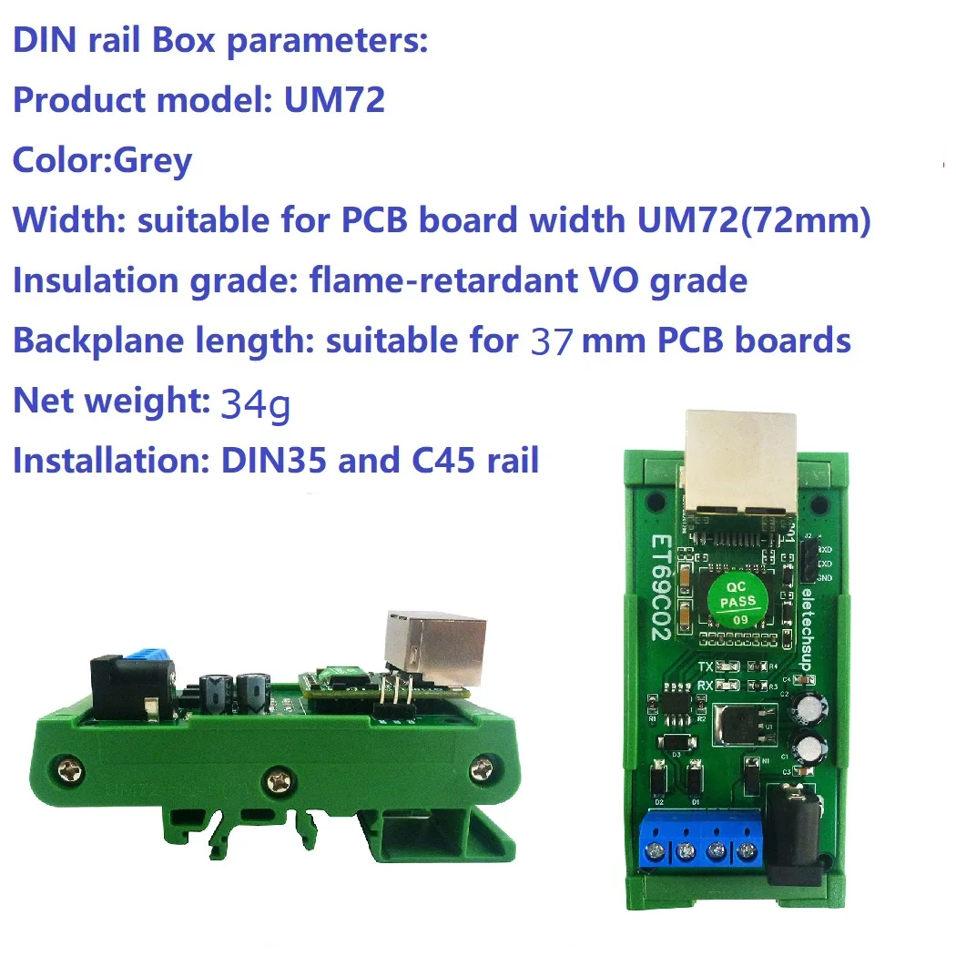 ET69C02 Преобразователь RS485 в Ethernet TCP/IP UDP TCP MQTT Modbus PLC Arduino RPi DIN-рейка монтируемый для