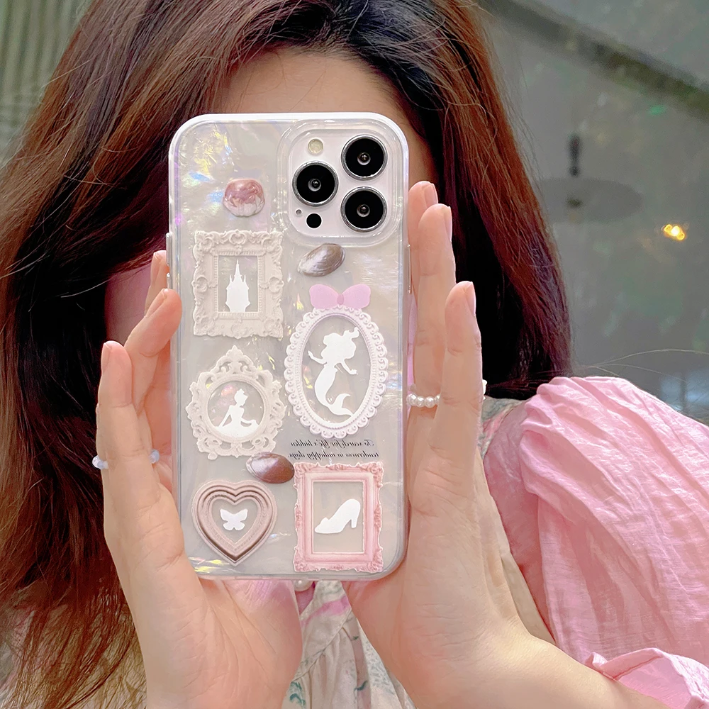 

Cartoon Disney Princess Luxury Pearl Pattern Phone Case for IPhone 14 13 12 11 Pro Max 14 Pro Girl Anti-drop Back Cover Fundas
