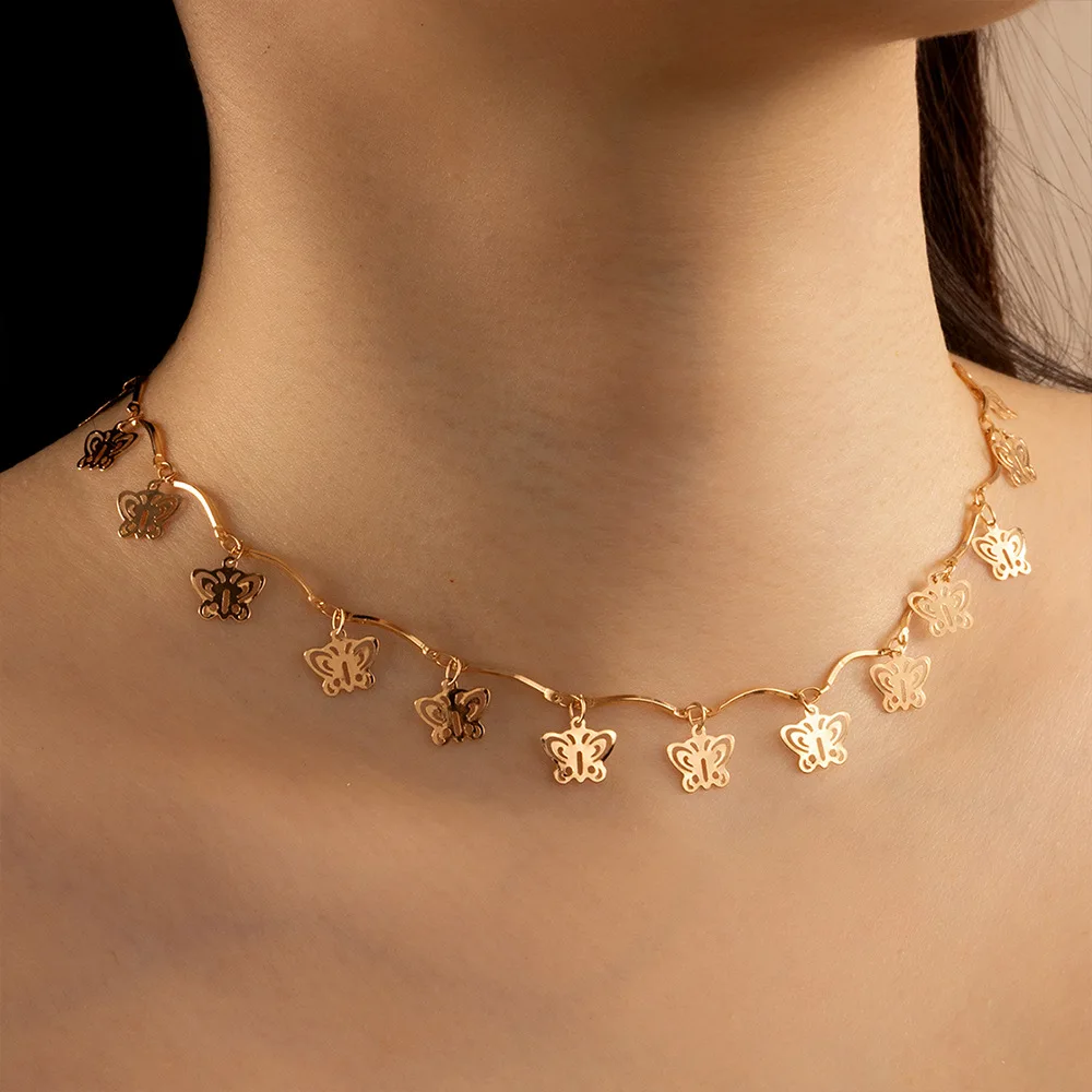 

Bohemia Simple Elegant Gold Color Chain Leaf Flower Butterfly Charm Choker Necklace Jewelry Bohemia Gold Collares Mujer Collier