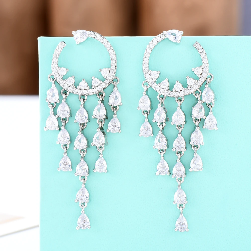 

Missvikki Luxury Waterdrops Pendant Earrings for Women Bridal Wedding Jewelry Clear Cubic Zirconia New Brand Girl Birthday Gift