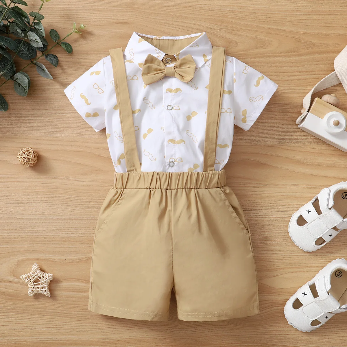 Baby Boy Clothes for Cake Smash First Birthday Outfit Summer Romper Bodysuits with Suspender Pants Gentleman Wedding Suit