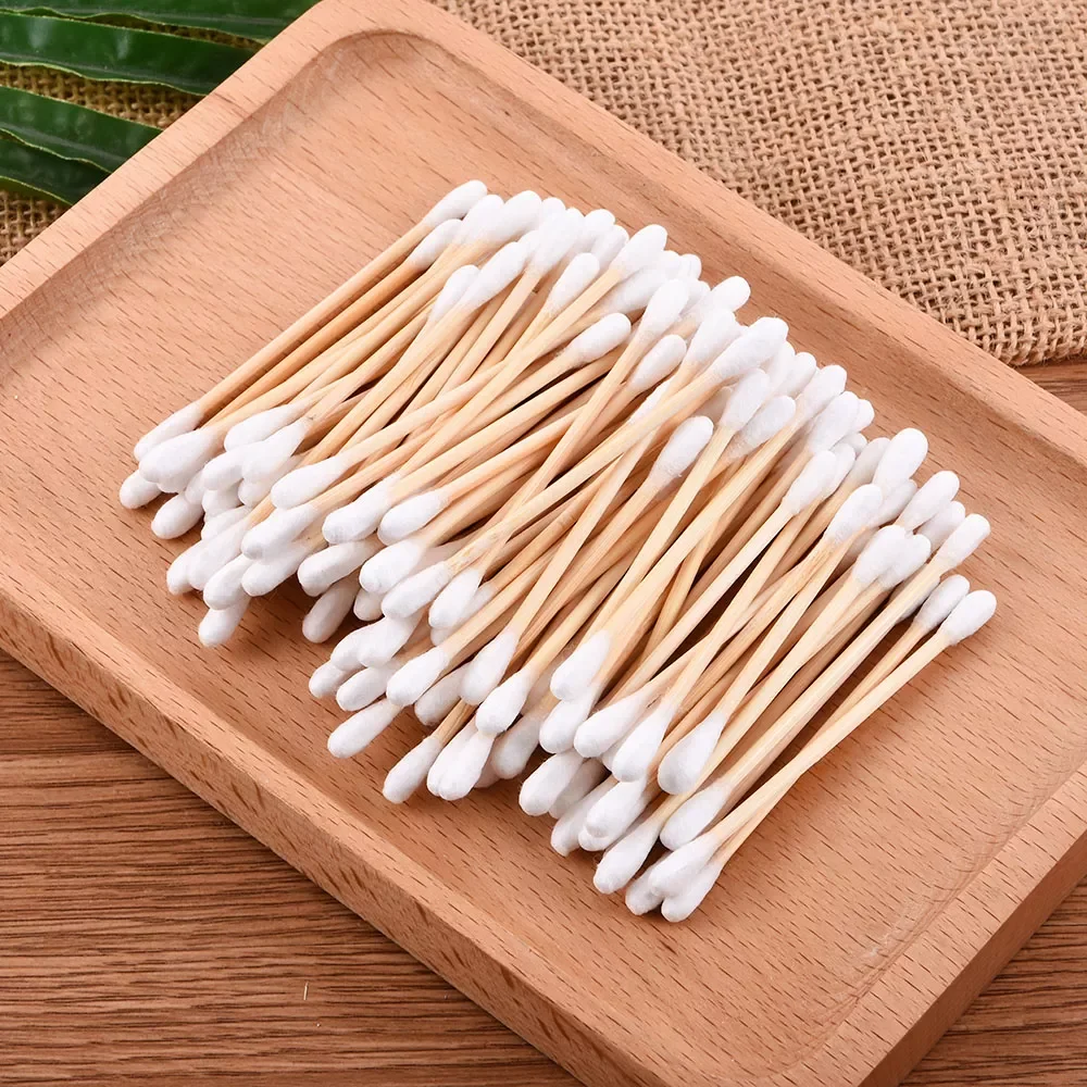 

50/150 Pcs Disposable Convenient Soft Double Head Wood Cotton Swabs Lightweight For Beauty Makeup Remover Nose Ears Cleaning