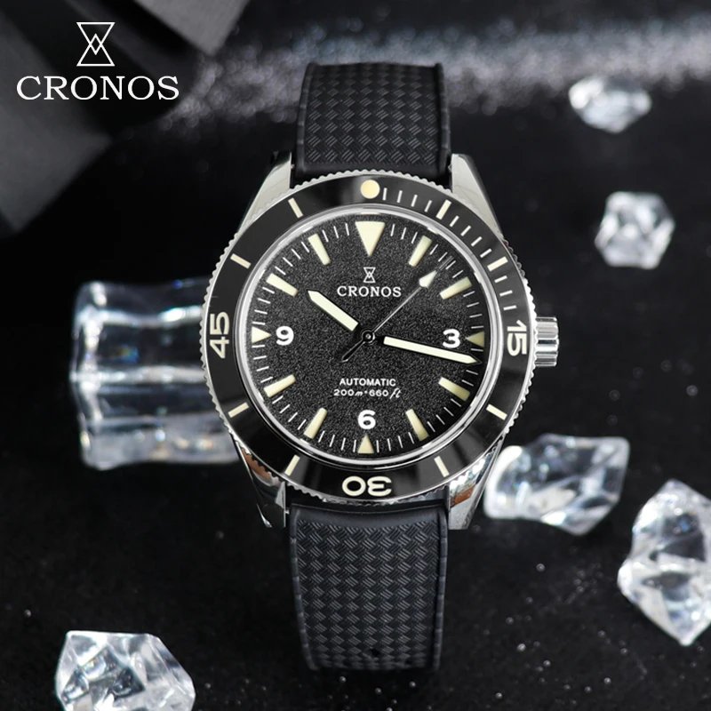 

Мужские автоматические часы Cronos Sea Master 300 NH35, модель 20ATM, с вращающимся циферблатом и резиновым ремешком из нержавеющей стали