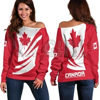 yx girl off shoulder sweater canada day true north strong and free 3d printed novelty women casual long sleeve sweater pullover