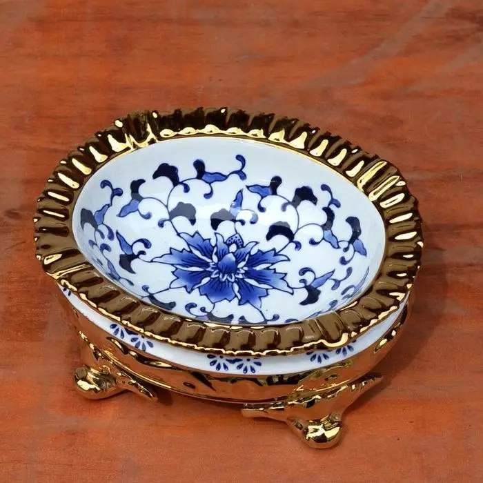 

green European flower plating high foot ceramic tabletop decorative ornament ashtray