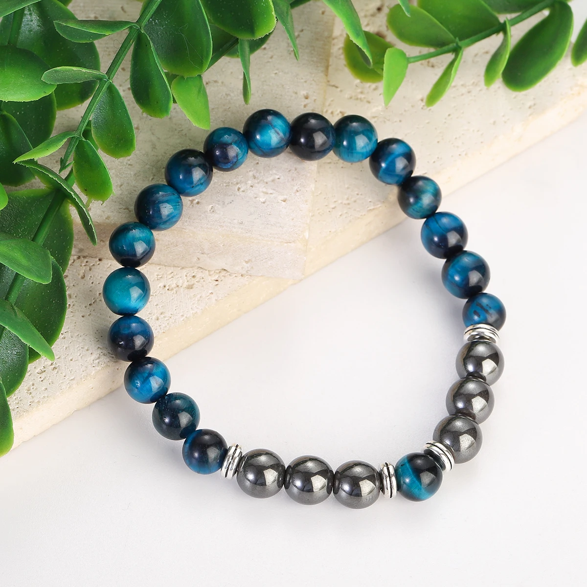 

Multicolor Tiger Eye Stone Beads Bracelets Hematite Spacer Beads Men Women Elastic Rope Yoga Handmade Jewelry Friendship Gifts