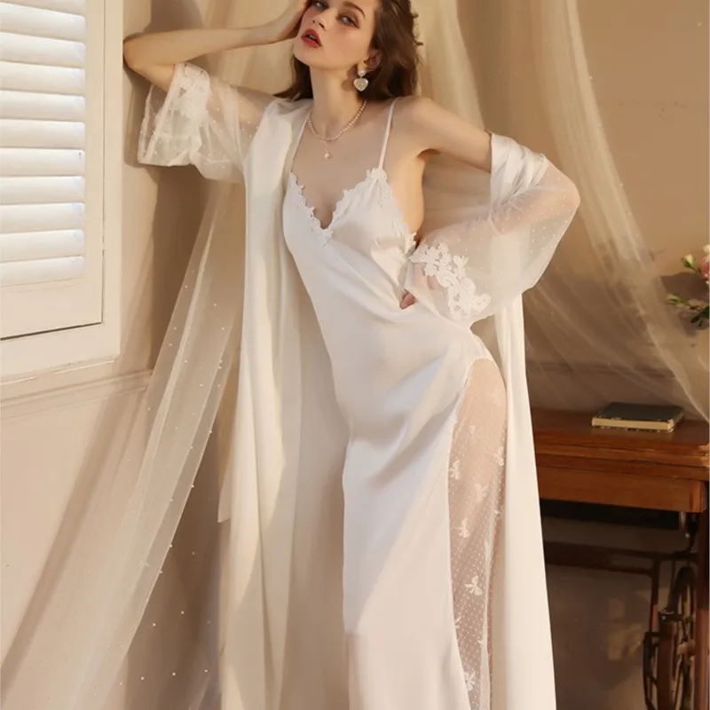 Linglan Свадебные утренние рубашки женская ночная рубашка белое платье