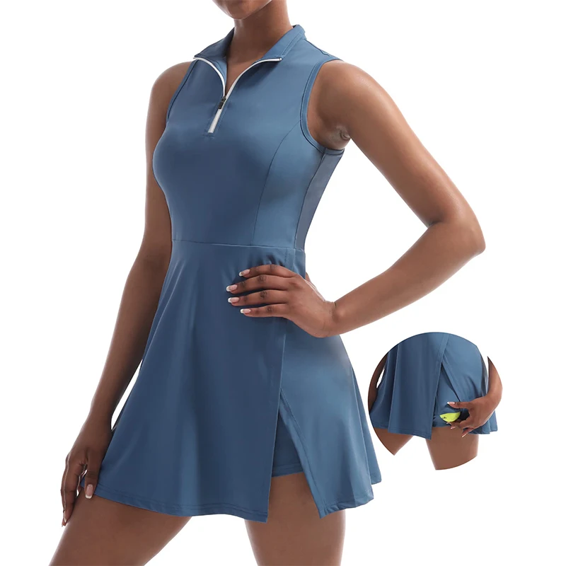 CUGOAO 2pcs Fashion Tennis Dresses with Shorts Side Slit Women Golf Badminton Dress Suit Casual Outdoor Running Sportswear