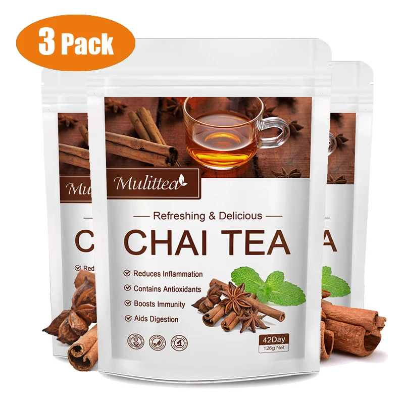 

Mulittea Natural Organic Chai Tea Bags Herbal Dispel Cold Improve Immunity Anti-Inflammation Antioxidant Detox for Family 3 Pack