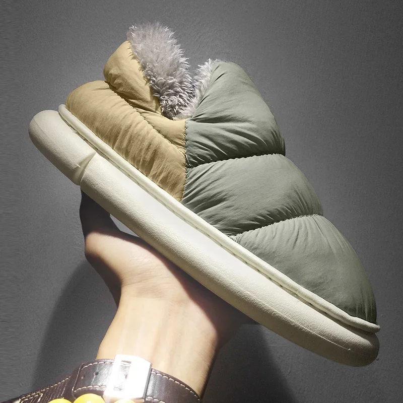 YRZL/мужские тапочки зимние пуховые водонепроницаемые домашние и уличные теплые