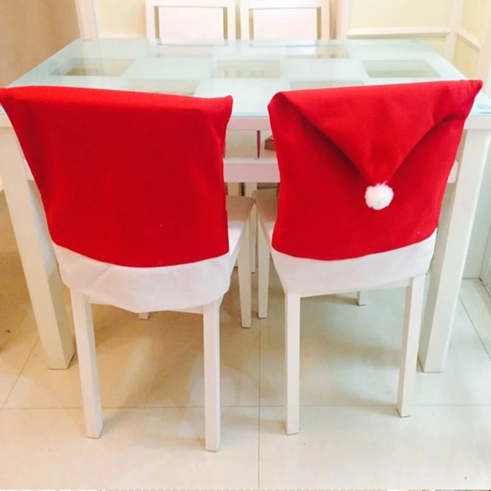 

Holiday Party Chair Covers Red Santa Claus Hat Shape Back Cushion Ornaments Wedding Festival Decor Present Gift