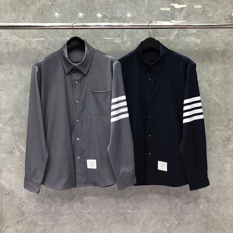 

Fashion TB THOM 2023 Brand Jacket Men Cardigans Clothing Loose Spring Autumn Turn-Down Collar Shirts Striped Casual Coat