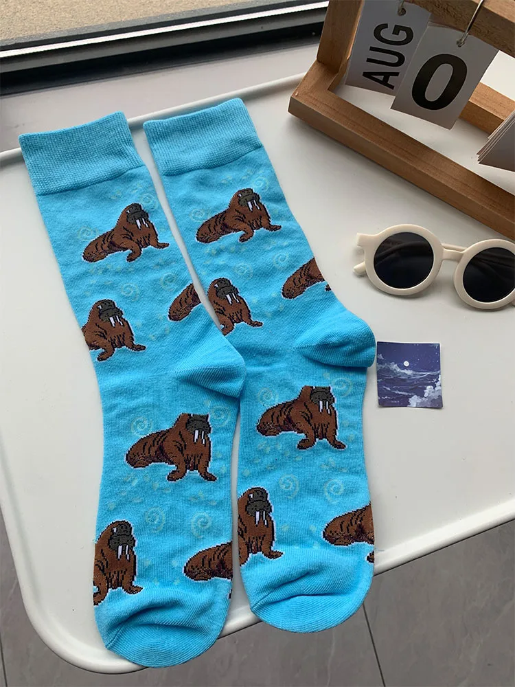 

Носки CHAOZHU мужские длинные осенне-зимние голубые с мультяшным рисунком, 1 пара