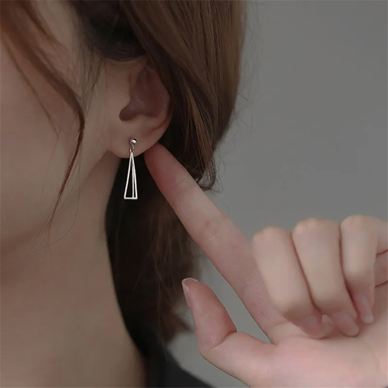 

925 Sterling Silver Tassel Triangle Drop Earrings Women Fashion Wedding Korean Jewelry Accessories eh342