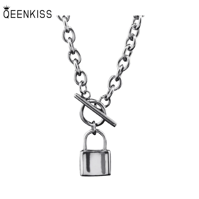 

QEENKISS NC879 Fine Jewelry Wholesale Fashion Trendy Woman Man Birthday Wedding Gift Hip-hop Small Lock Titanium Steel Necklace