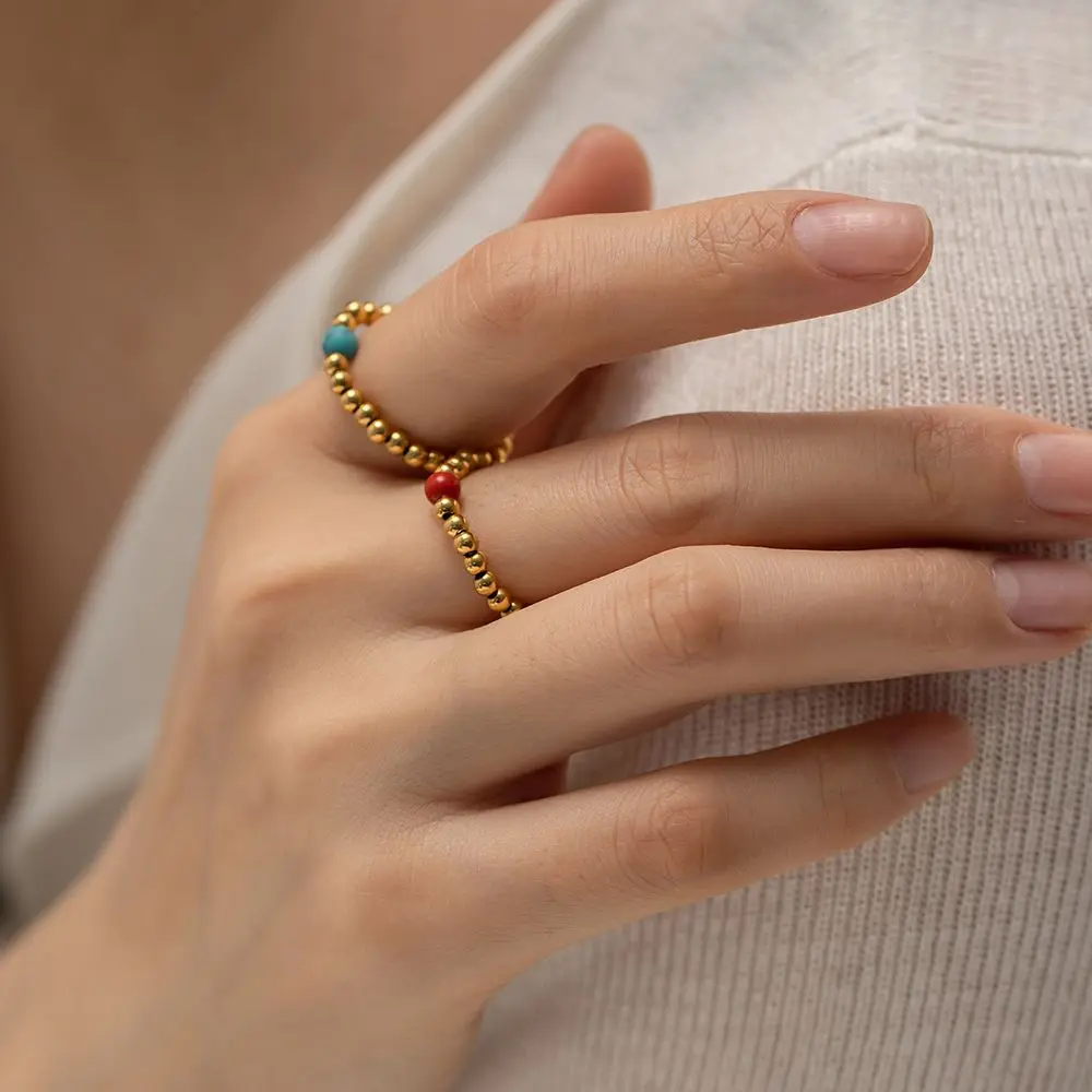 

Creative Gold Bead Ring For Women Personality Design Natural Stone Ring Ladies Stainless Steel Ring Jewelry Gift anillos mujer