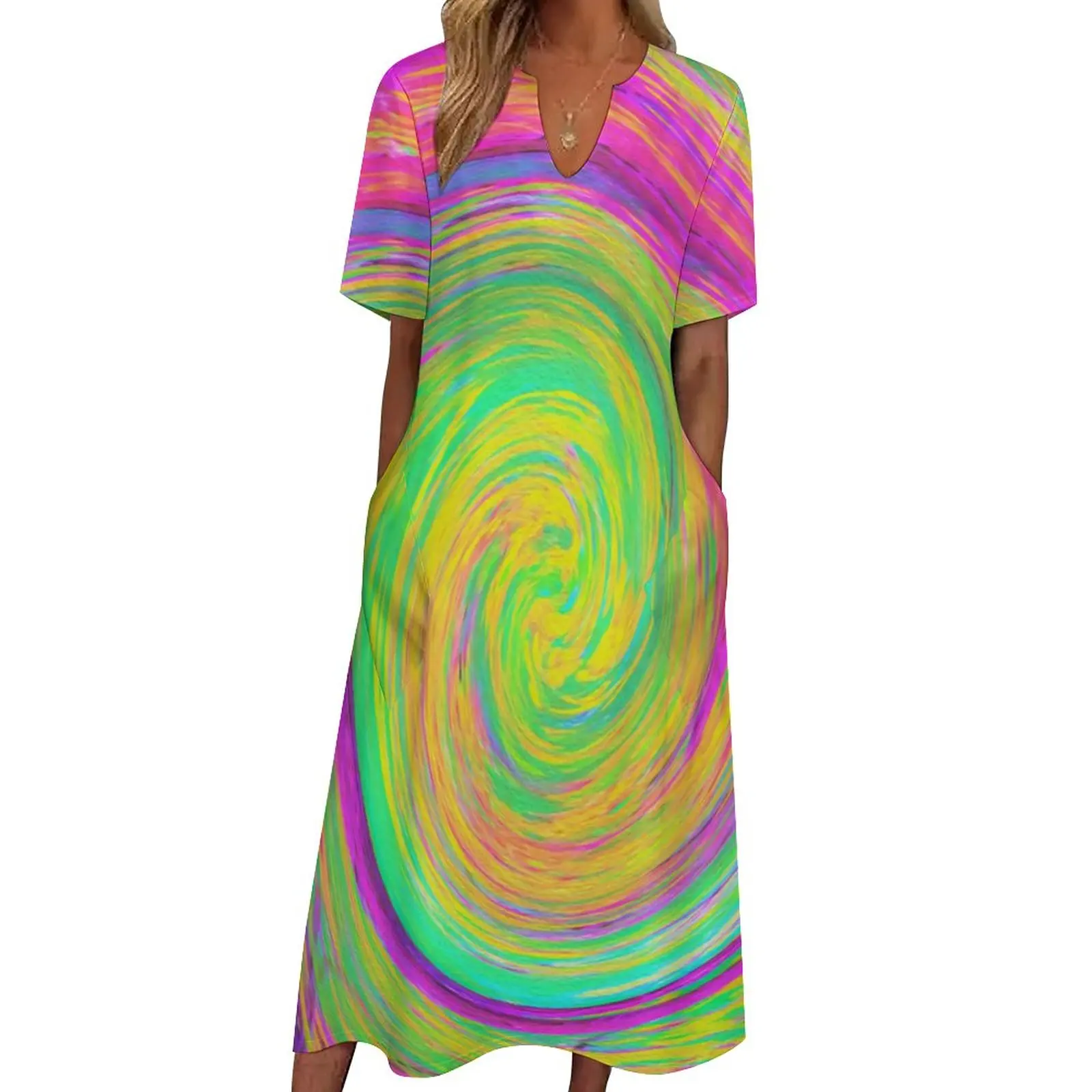 

Платье женское длинное летнее в стиле «Бохо», жидкое пляжное платье с круглым вырезом, с абстрактным изображением, милая одежда макси, подарок на день рождения