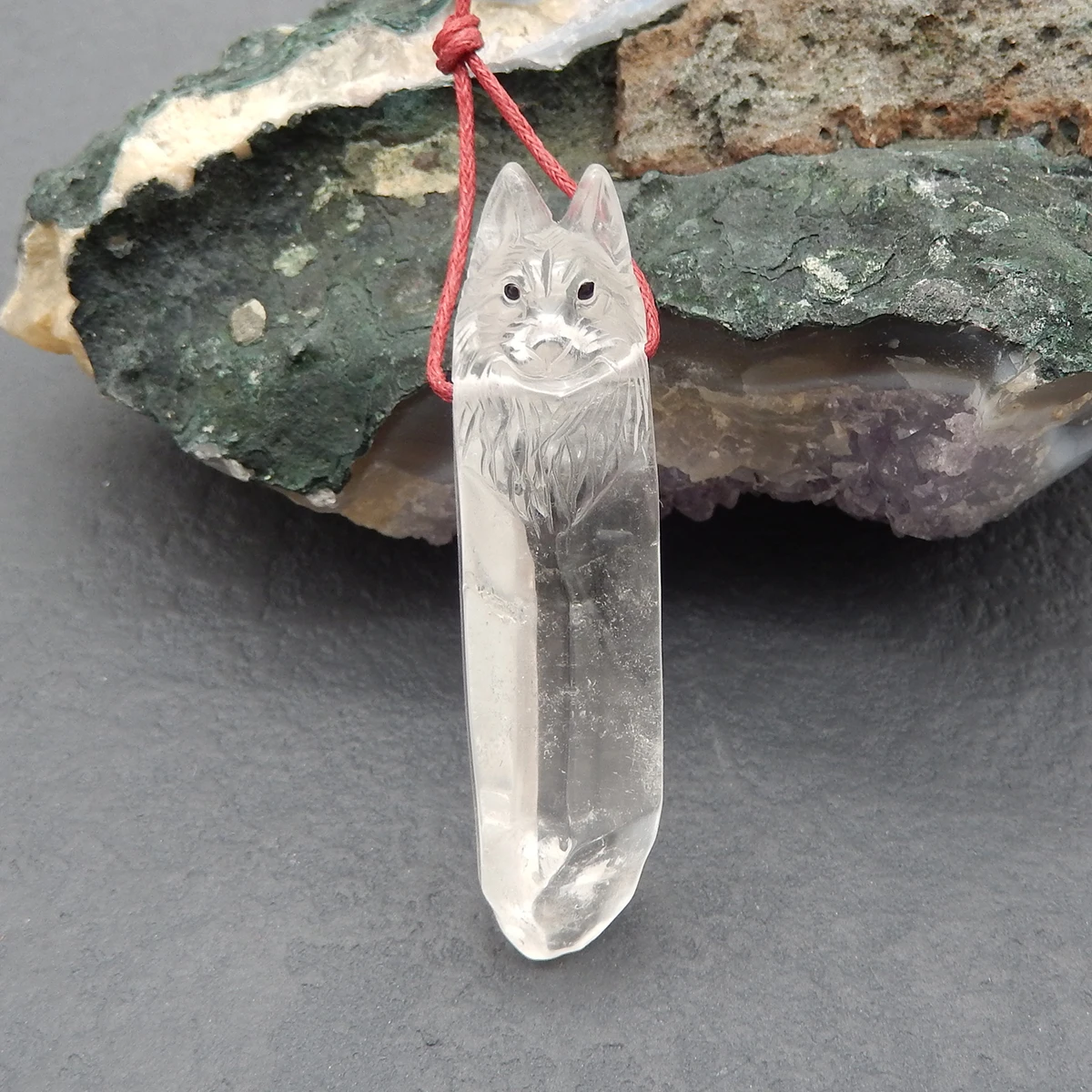 

Natural Drusy White Quartz Wolf Carving Pendant, Natural Gemstone Carving for Jewelry Making, Wolf Charm Hand Carve