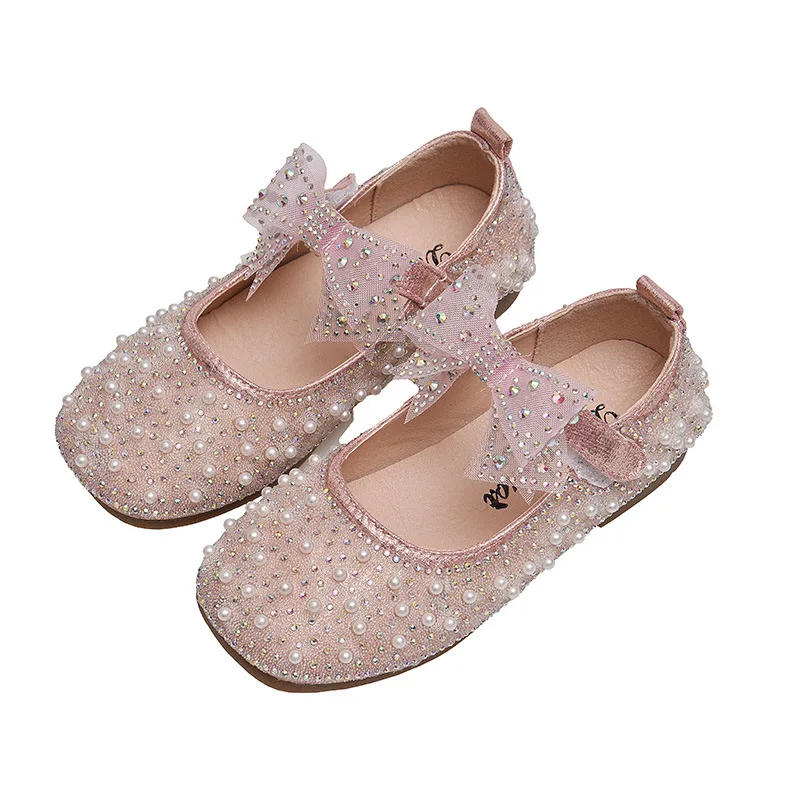Girls Single Princess Shoes Pearl Shallow Children's Flat Shoes 2022 New Spring Autumn Kid Baby Bowknot Girls Party Dance Shoes enlarge