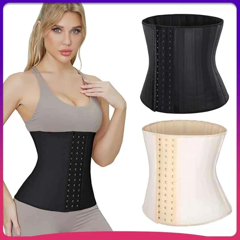 

25 Steel Bones Glossy Waistband Corset Hot Selling Latex Shaped Breasted Fitness Abdominal Tightening Waist Trainer Black Corset